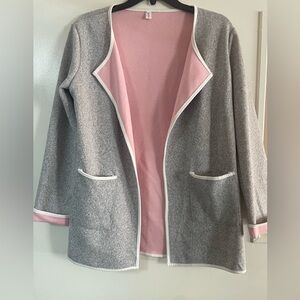 Gray and Pink Open Front Cardigan